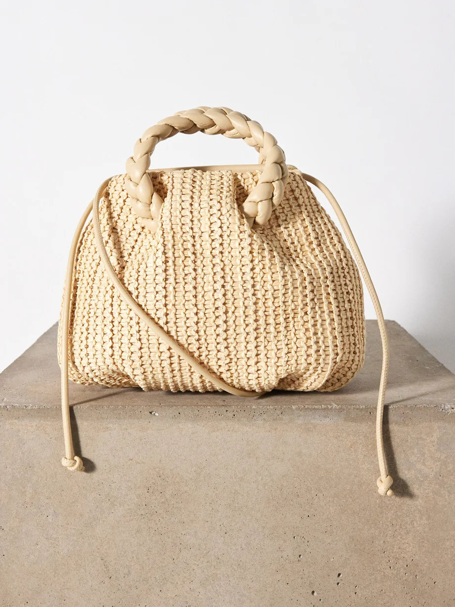 Bombon medium leather and raffia handbag | Hereu | Matches (US)