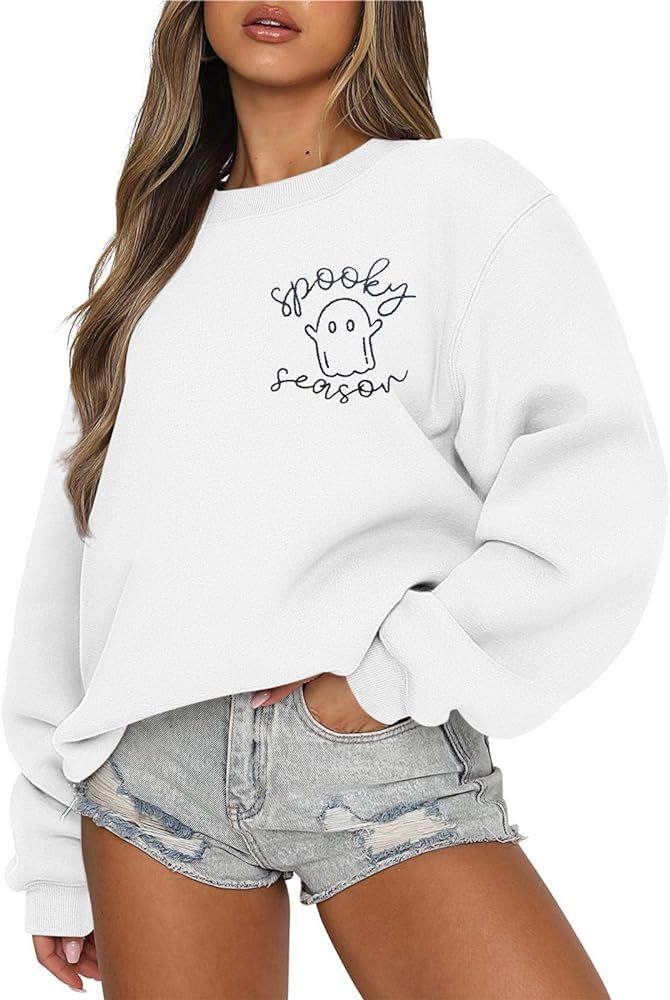 FISCRAT Halloween Spooky Season Oversized Sweatshirt Women Cute Ghost Sweatshirts Fall Embroidere... | Amazon (US)