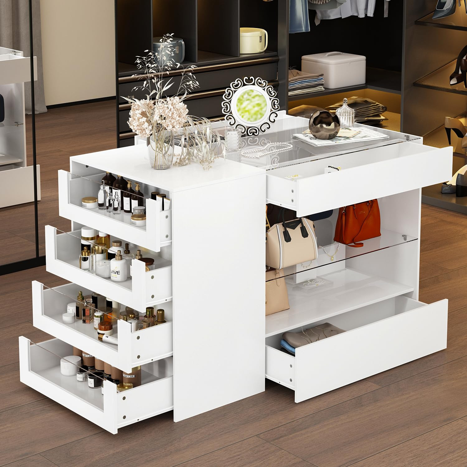 Glass Display Cabinet Closet Island, Glass Top Storage Cabinet for Retail, Collectibles Showcase ... | Amazon (US)