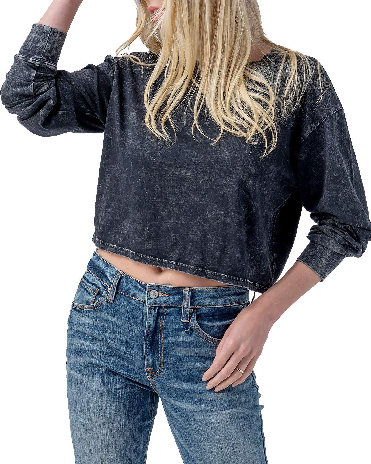 216 Women's Mineral Wash Long Sleeve Crop Top | Amazon (US)