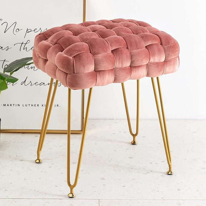 LUE BONA Velvet Vanity Stool, Rectangle Ottoman Foot Stool, Upholstered Make up Bench with Gold M... | Amazon (US)