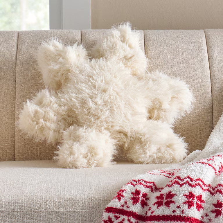 Better Homes & Gardens Snowflake 18-Inch Decorative Throw Pillow, White Faux Fur | Walmart (US)
