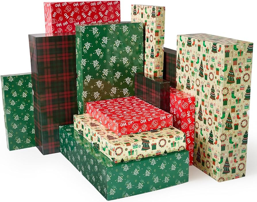 YANGTE 12 Pack Large Christmas Boxes for Presents, Assorted Sizes Christmas Gift Boxes with lids,... | Amazon (US)