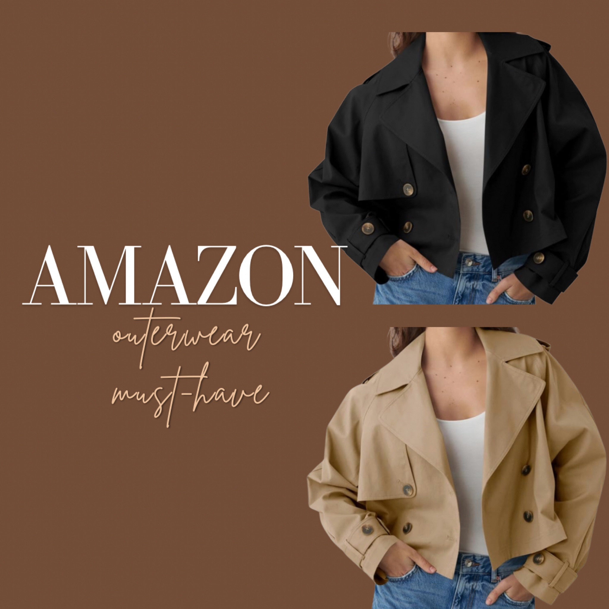 Trending fall fashion! The cropped trench coat, the perfect layering piece to your fall/winter outfit. Amazon fashion, Amazon find, outerwear, cardigan, jacket, shacket upgrade 
