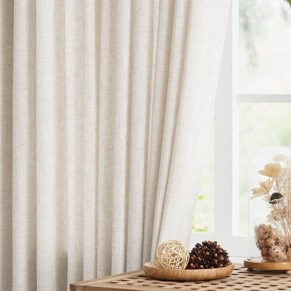 Vision Home Natural Pinch Pleated Semi Sheer Curtains Textured Linen Blended Light Filtering Wind... | Amazon (US)