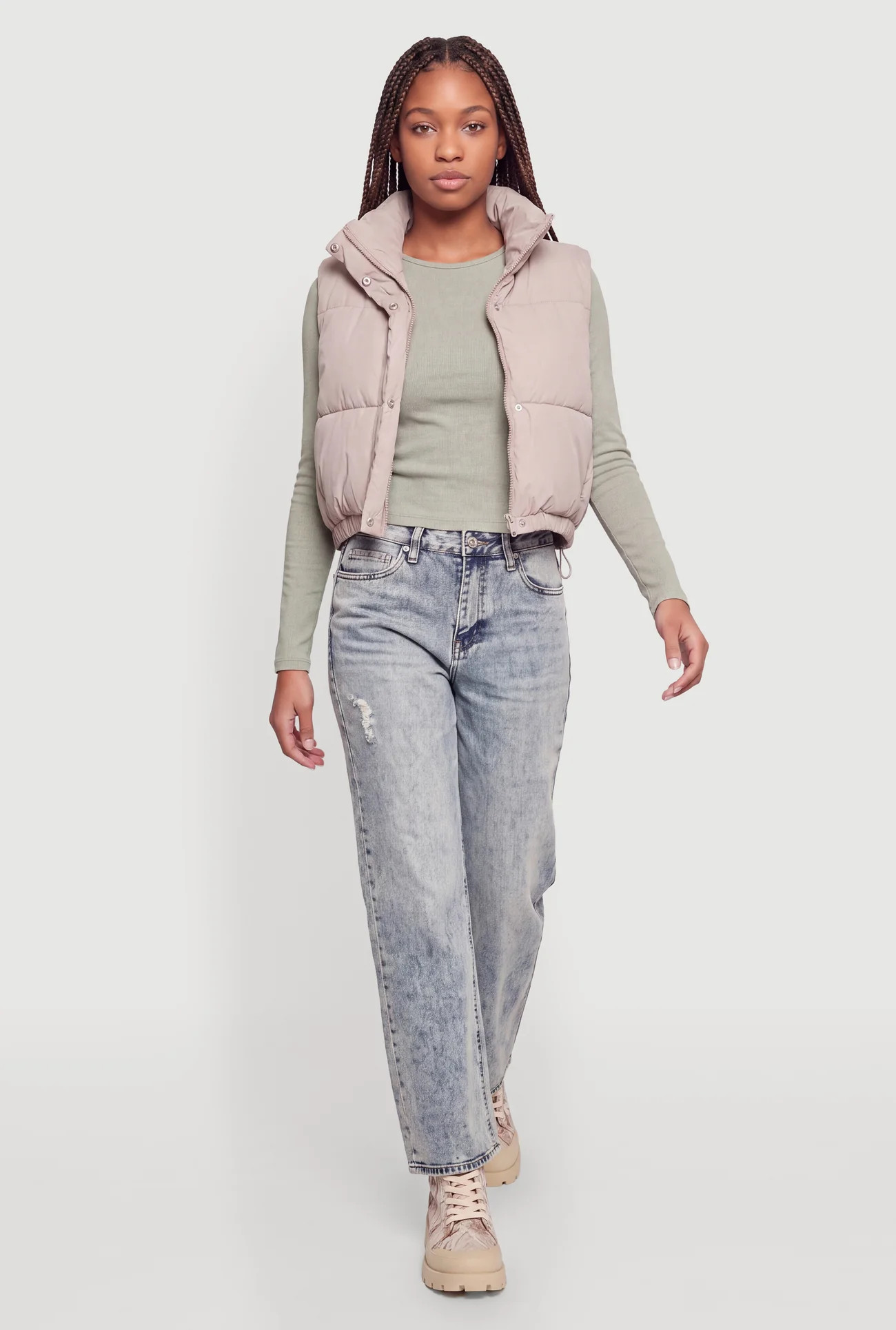 Mock Neck Toggle Drawstring Hem Puffer Vest | Rainbow Shops
