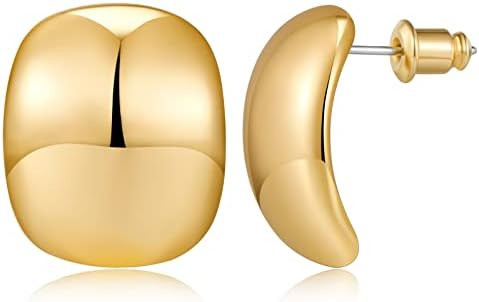 MUYAN Chunky Thick Earrings for Women,Gold Silver Polished Earrings Lightweight Everyday Jewelry | Amazon (US)