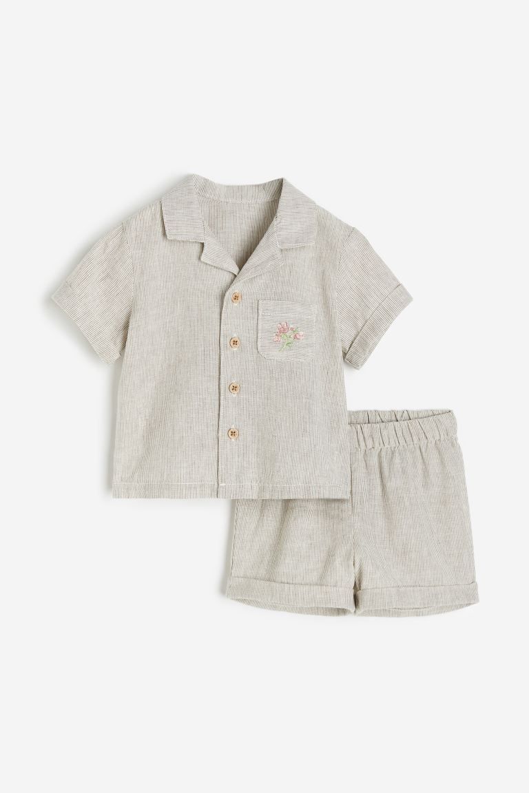 2-piece Linen-blend Set - Light beige/striped - Kids | H&M US | H&M (US + CA)