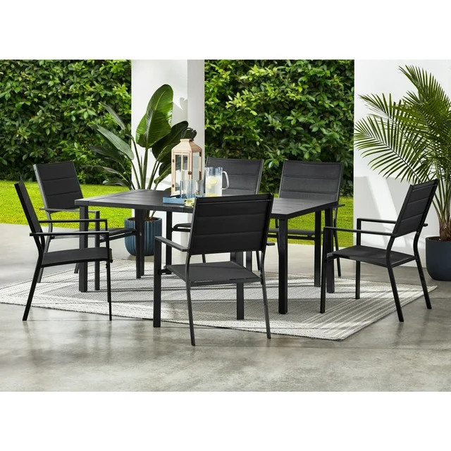 Mainstays Dashwood 7-Piece Steel Outdoor Dining Set, Black - Walmart.com | Walmart (US)