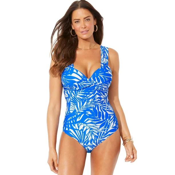 Swimsuits For All Women's Plus Size Sweetheart One Piece Swimsuit 12 Blue Tropical | Walmart (US)