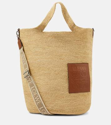 Slit Large leather-trimmed raffia tote bag | Mytheresa (US/CA)