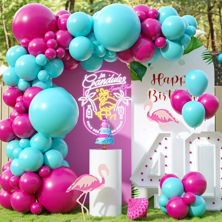 Hot Pink and Teal Balloon Arch Kit, Hot Pink Turquoise Balloon Garland Kit, Rose Red Teal Blue La... | Amazon (US)