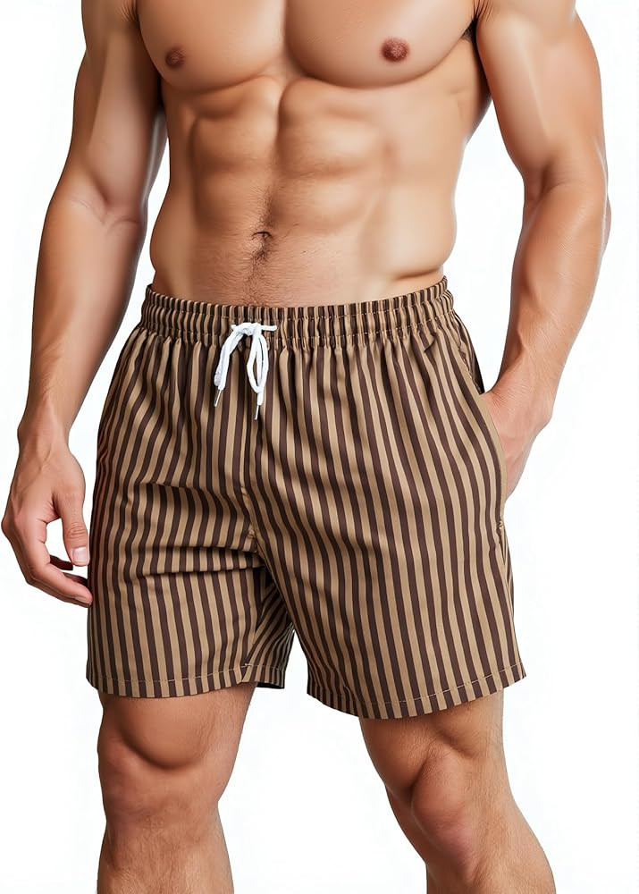 Men's Striped Swim Trunks Bathing Suits Quick Dry Board Shorts Mesh Lining Beach Swimwear with Po... | Amazon (US)