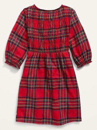 Plaid Flannel Smocked Long-Sleeve Dress for Girls | Old Navy (US)