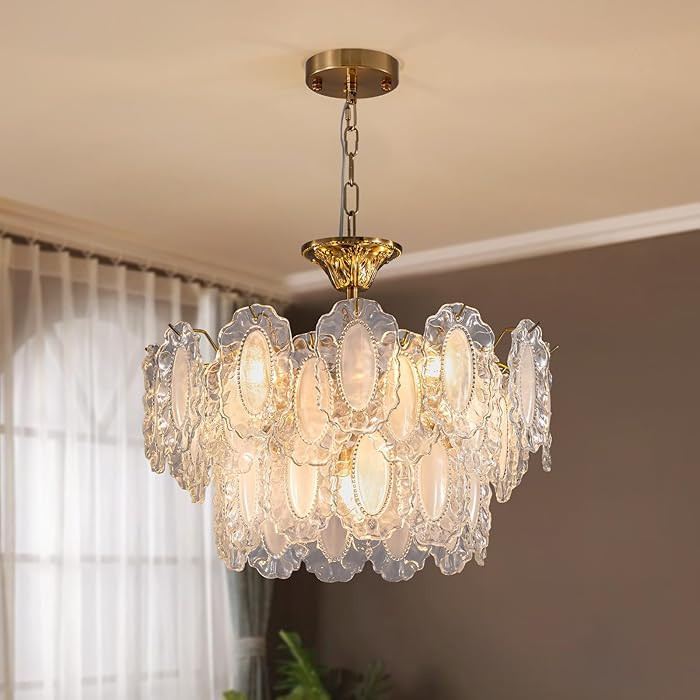 7PM Modern Gold Glass Chandelier, Antique Crystal Chandeliers 3-Layer 6 Light Round Pendant Chand... | Amazon (US)