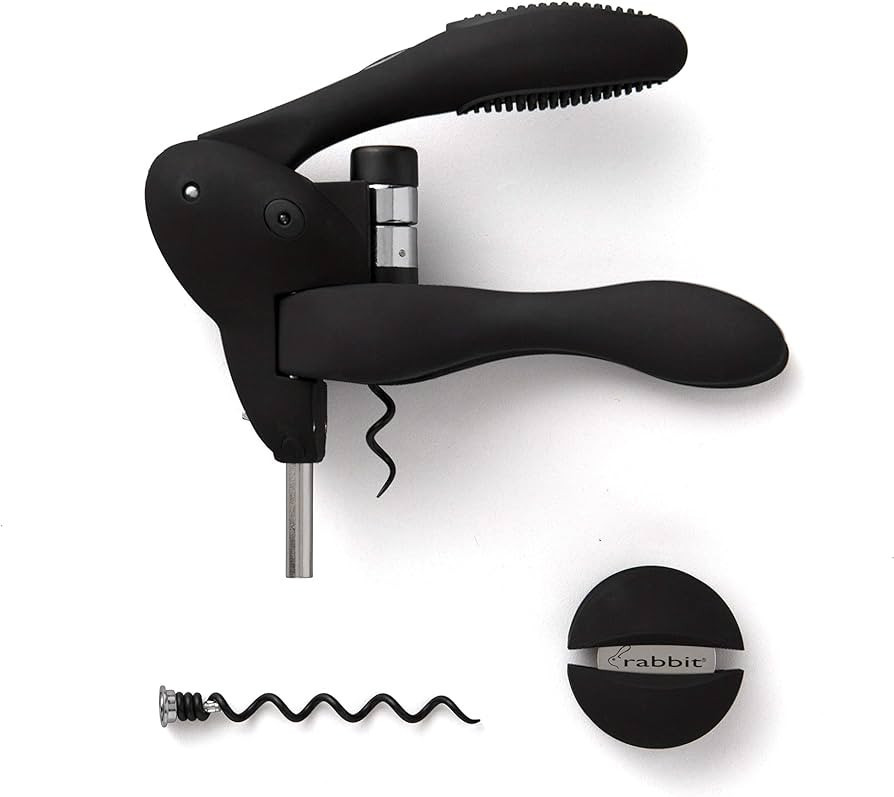 Rabbit W6004N Original Lever Corkscrew Wine Opener with Foil Cutter and Extra Spiral (Black) | Amazon (US)