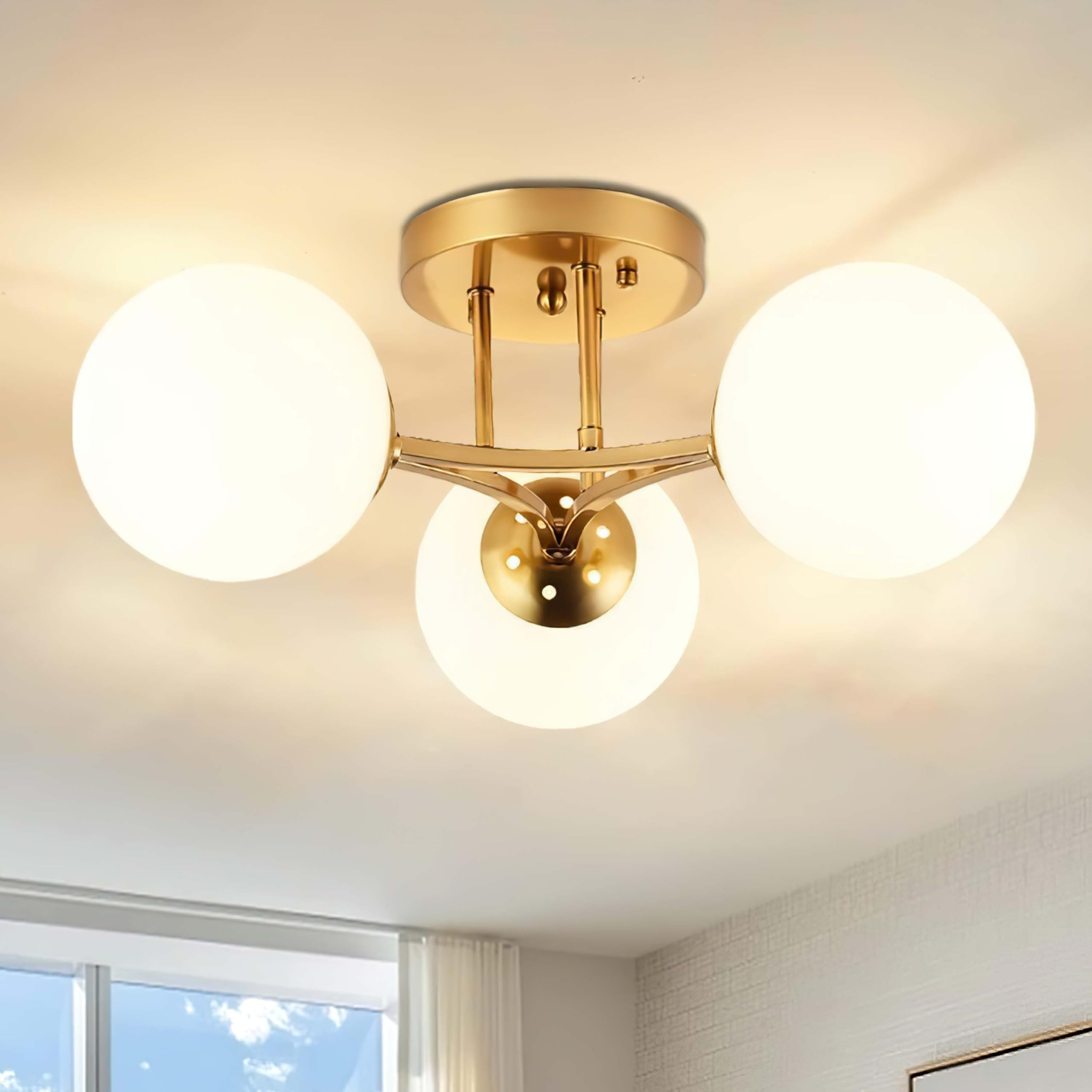 3 Lights Globe Mid Century Ceiling Light Modern Semi Flush Mount Ceiling Light Sputnik Chandelier... | Amazon (US)