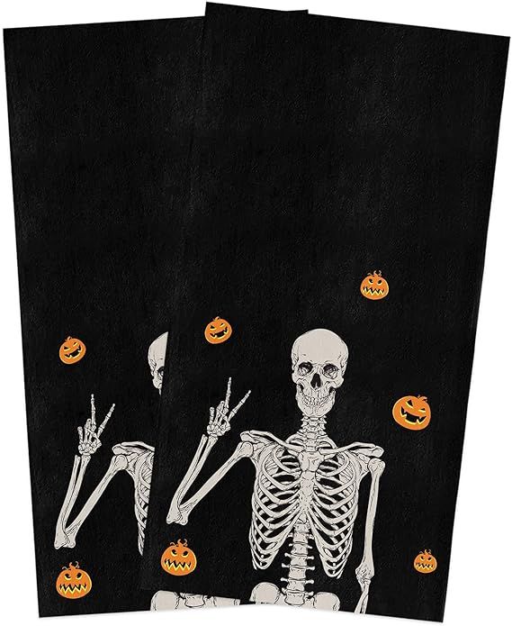 Beisseid Halloween Kitchen Dish Towels, Funny Skull with Grimace Pumpkin Dish Cloth Fingertip Bat... | Amazon (US)