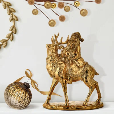 12" Resin Santa With Deer Table Piece | Wayfair North America