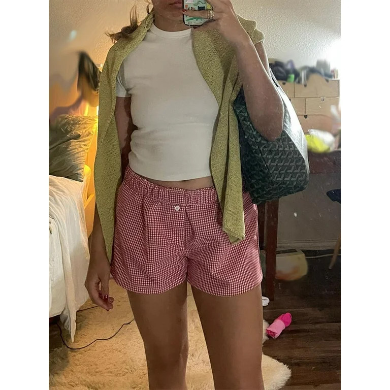 Women Y2K Plaid Shorts Elastic Low Rise Cute Pajama Boxer Shorts Summer Lounge Pj Sleep Short Bot... | Walmart (US)