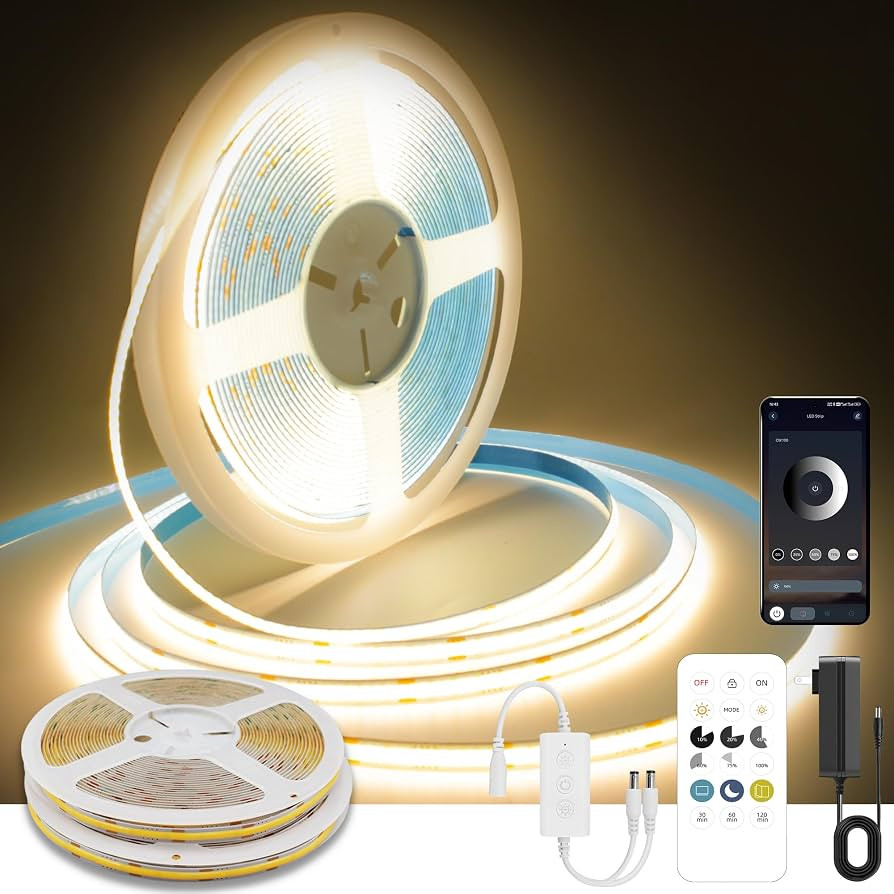 Pandery COB LED Strip Lights Warm White,24V Dimmable led Light Strip KIT with Remote and app Cont... | Amazon (US)
