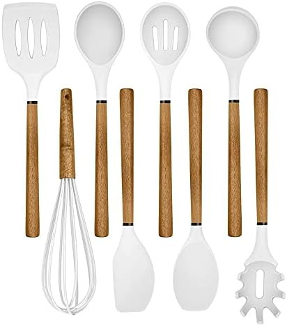 Country Kitchen 8 pc Non Stick Silicone Utensil Set with Rounded Wood Handles for Cooking and Bak... | Amazon (US)