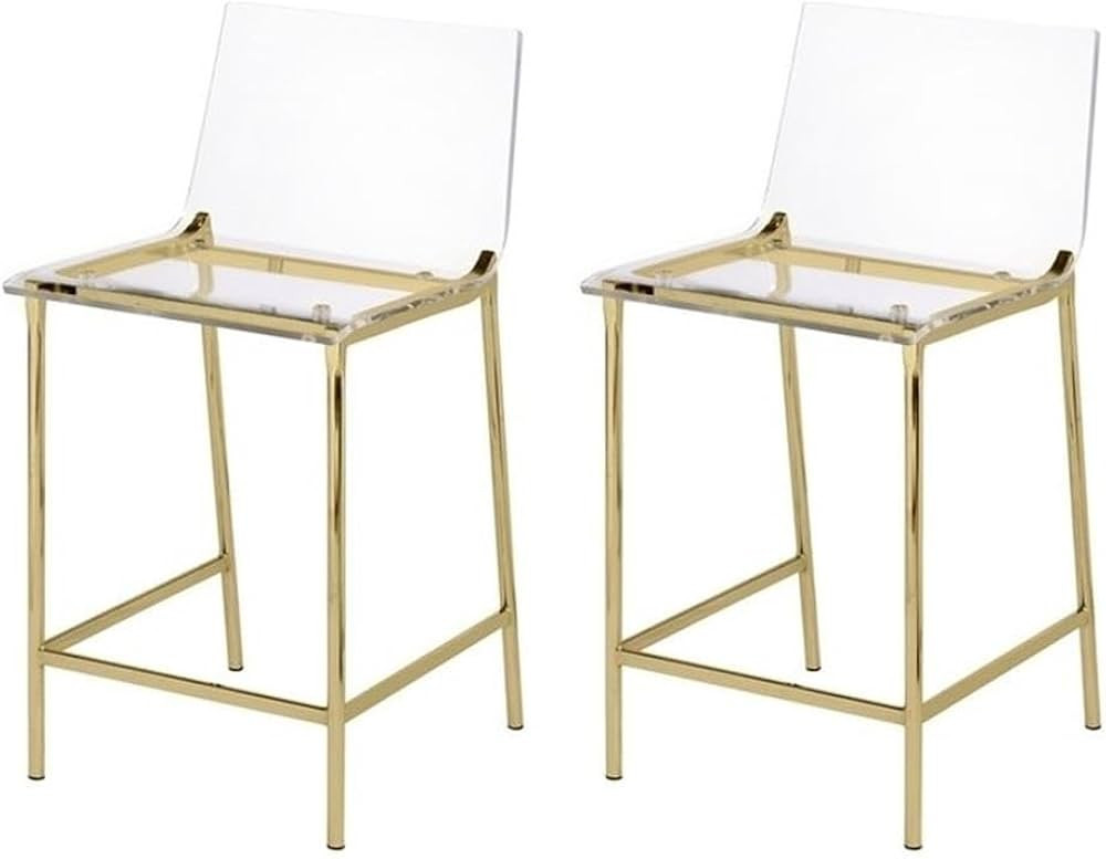 Pemberly Row Bar Stool Chair Set of 2 in Gold | with Square Seat, Footrest, Backrest | Indoor for... | Amazon (US)