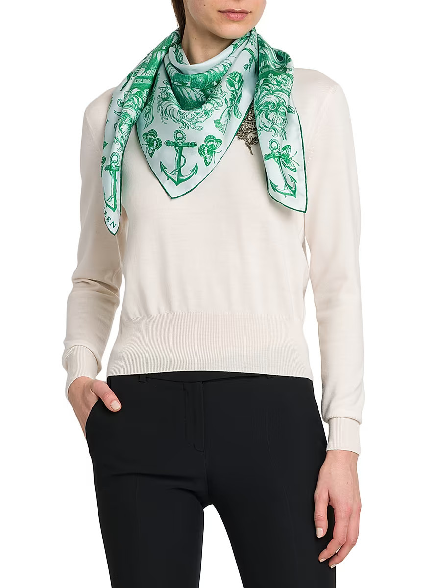 Women's Sailor Tattoo Silk Scarf - Sky Blue Dark Green | Saks Fifth Avenue