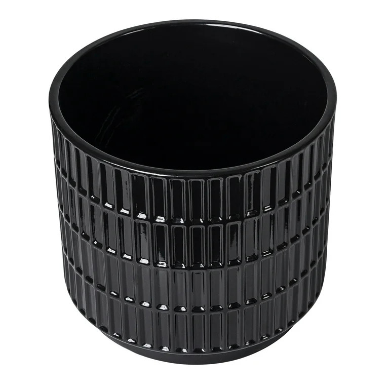 Mainstays 6" x 6" x 5.5" Round Black Ceramic Grid Plant Planter | Walmart (US)