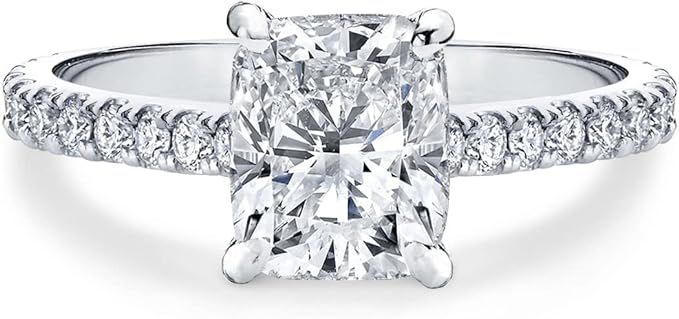 Bo.Dream 2ct Cushion Cut Cubic Zirconia Engagement Rings for Women Platinum Plated Sterling Silve... | Amazon (US)