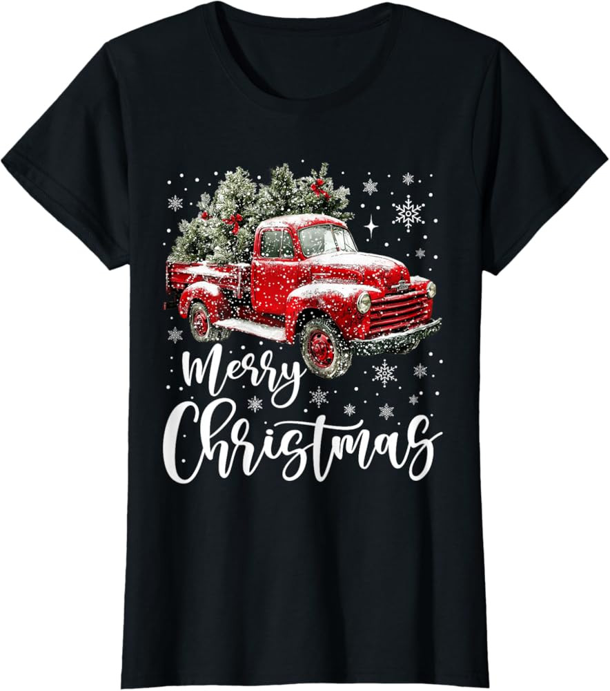 Merry Christmas Red Truck Family Matching Christmas Pajama T-Shirt | Amazon (US)