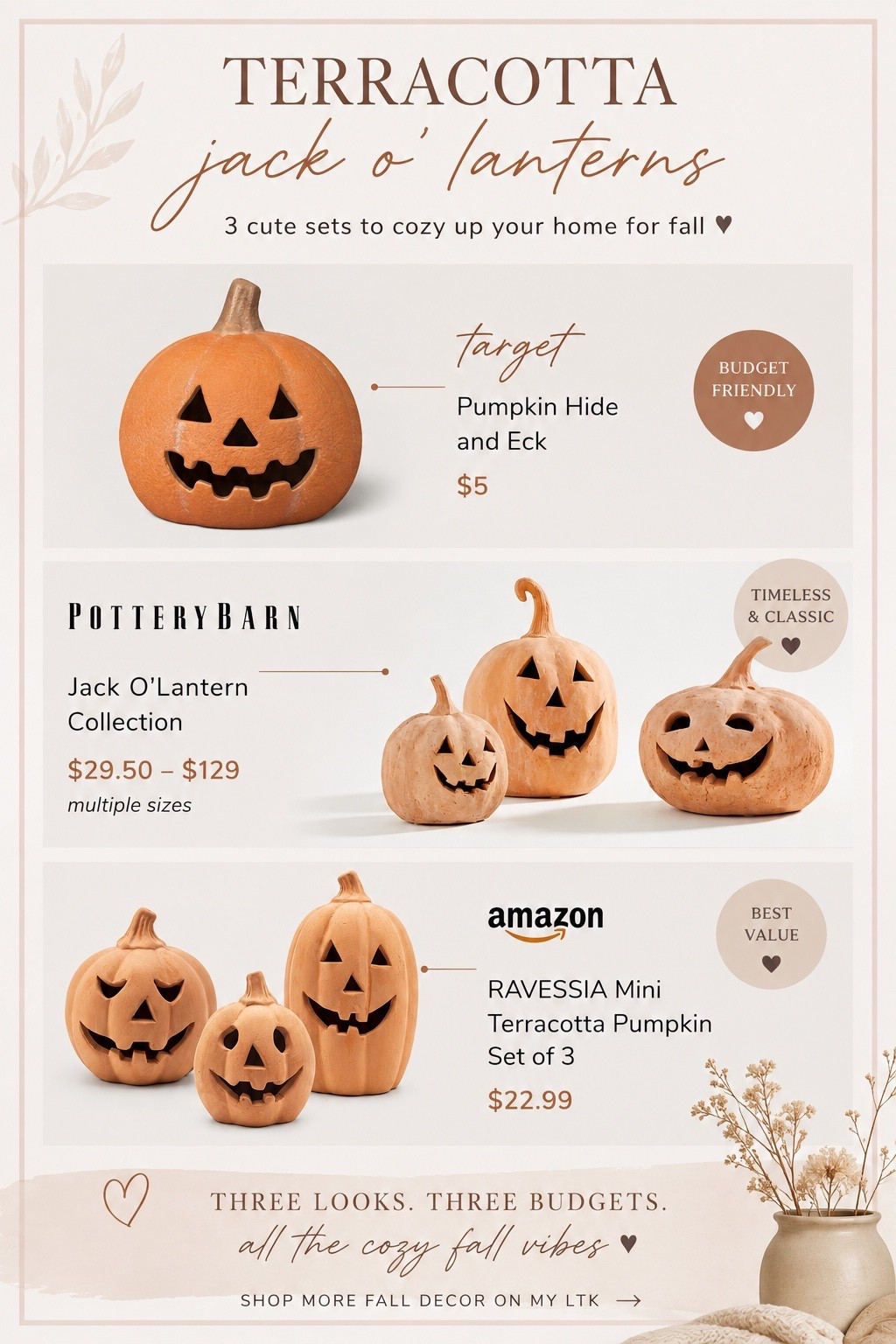 Pick your terracotta pumpkins! 
Splurge on the pottery barn ones for Dave on Amazon and Target

#LTKSeasonal #LTKHome #LTKmomlife