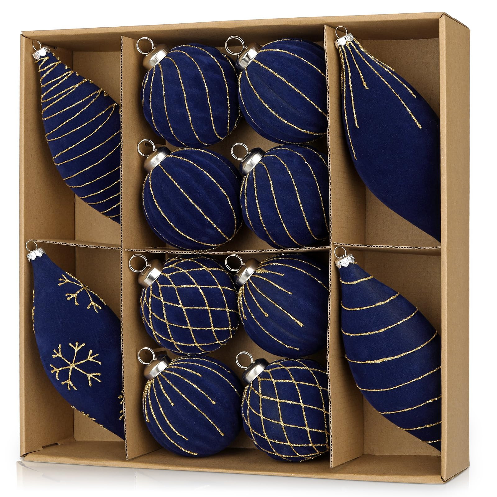 12PCS Velvet Christmas Ornaments Balls 3.15/6.6 Inch Flocked Ornament Sets Glitter Balls for Xmas... | Amazon (US)