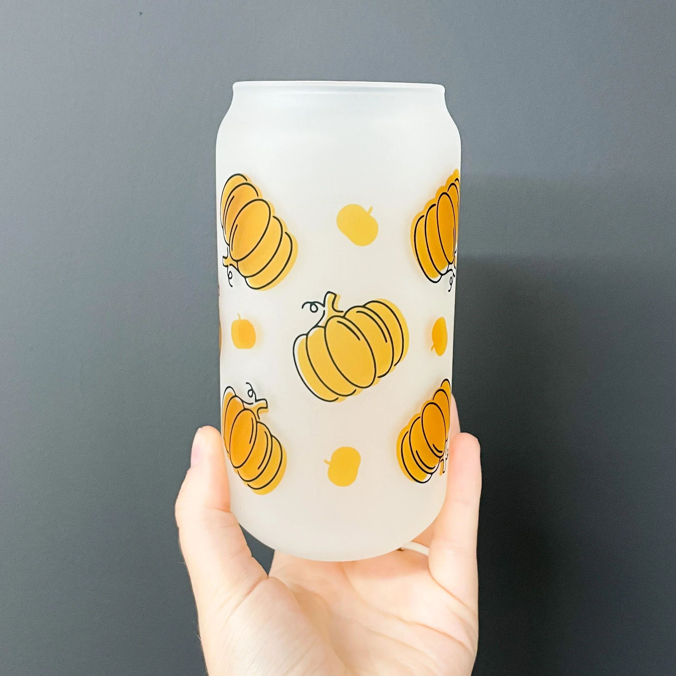 Orange Pumpkins Frosted Can Glass | Sweet Mint Handmade Goods