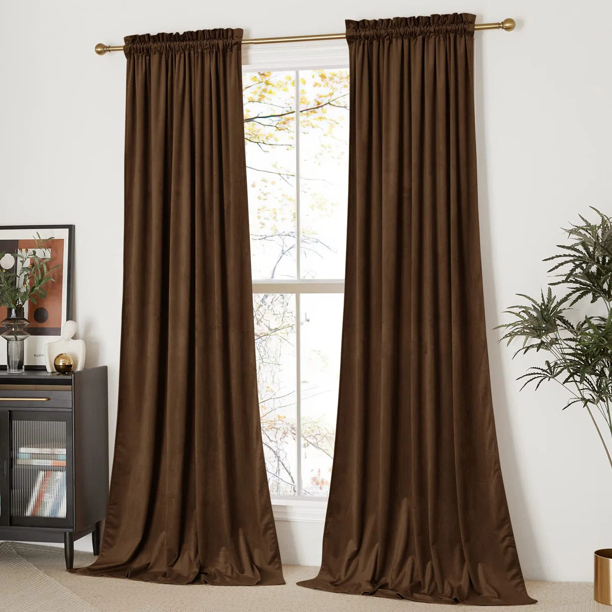 Brown Velvet Room Darkening Curtains, Home Decor Light Blocking Thermal Insulated Drapes For Thea... | Wayfair North America