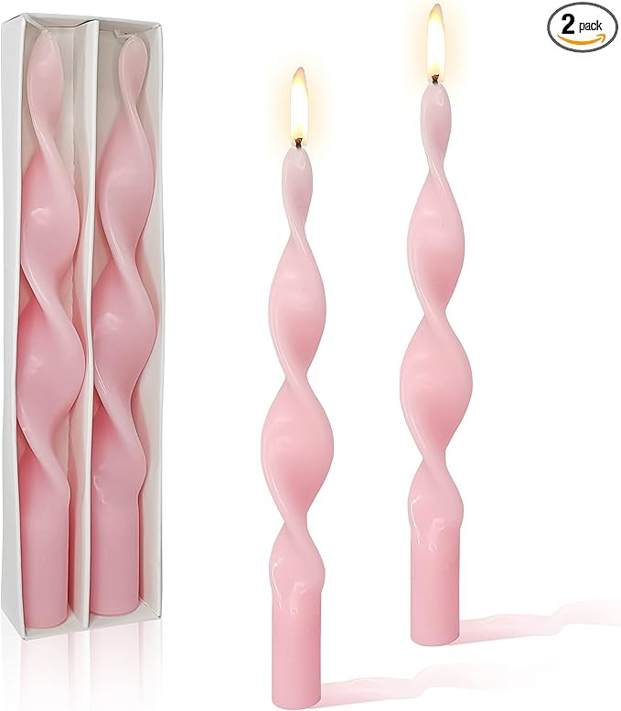 Handmade Spiral Taper Candles 10inches Twisted Tapered Candle Set of 2 Pink Candle Sticks Unscent... | Amazon (US)