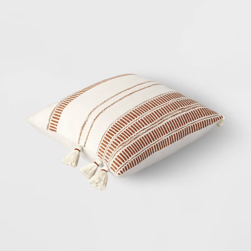 Outdoor Throw Pillow Stripe Fringe Neutrals - Threshold™ | Target