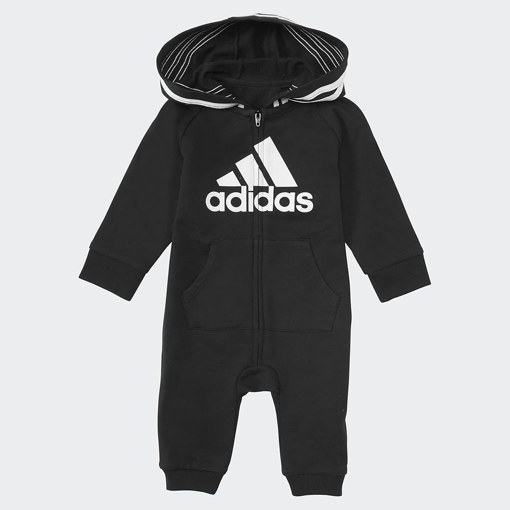 adidas Baby Long Sleeve Hoodie Jumpsuit One-Piece Footless Romper | Amazon (US)