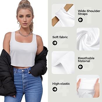 Women's Sleeveless Strappy Tank Top Square Neck Double Layer Workout Fitness Casual Basic Crop To... | Amazon (US)