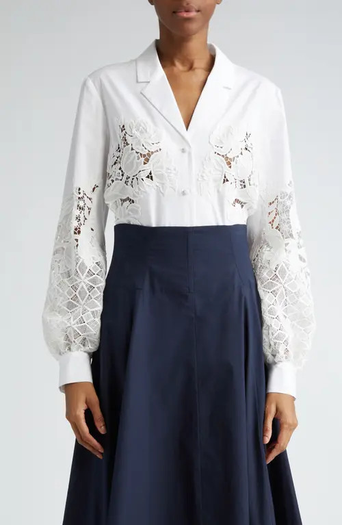Lela Rose Lace Embellished Button-Up Shirt in Ivory at Nordstrom, Size 6 | Nordstrom