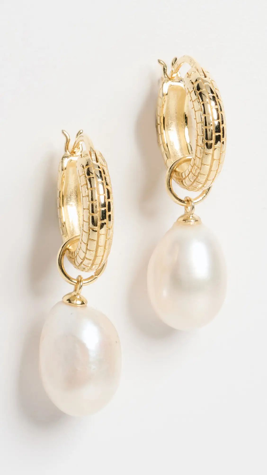 By Adina Eden Textured Hoop X Pearl Drop Earrings | Shopbop | Shopbop