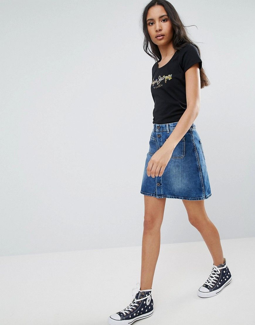 Pepe Jeans Tate Buttoned A Line Denim Skirt - Blue | ASOS US