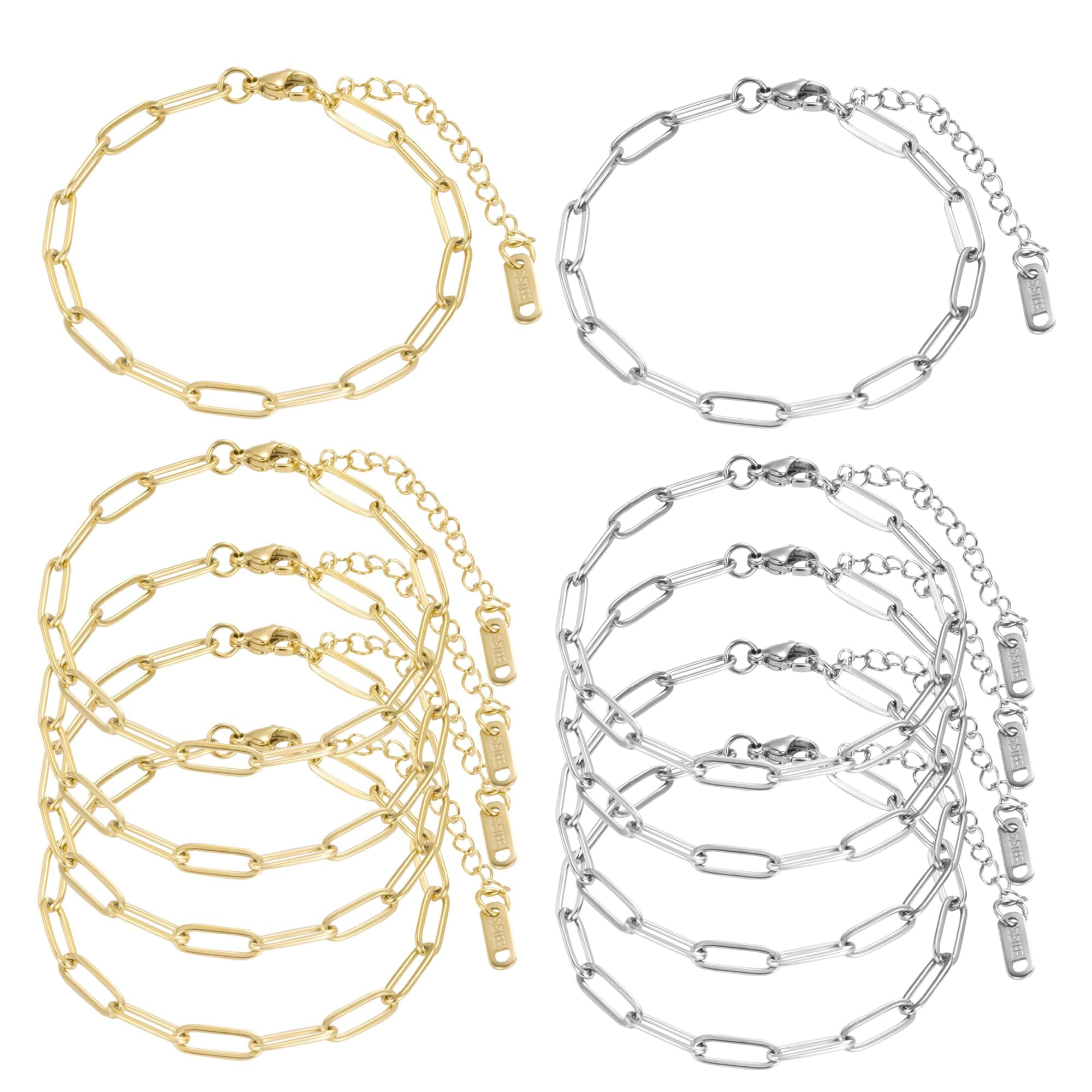 10 PCS Charm Bracelet Chain, 18K Gold Charm Bracelet Kit, 6.3Inch Paperclip Chain Bracelets, Chai... | Amazon (US)