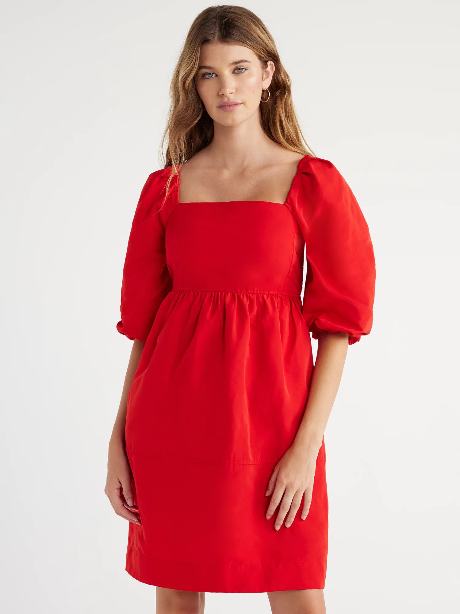 Free Assembly Women's Square-Neck Mini Dress with ¾ Sleeves, Sizes XS-XXXL - Walmart.com | Walmart (US)