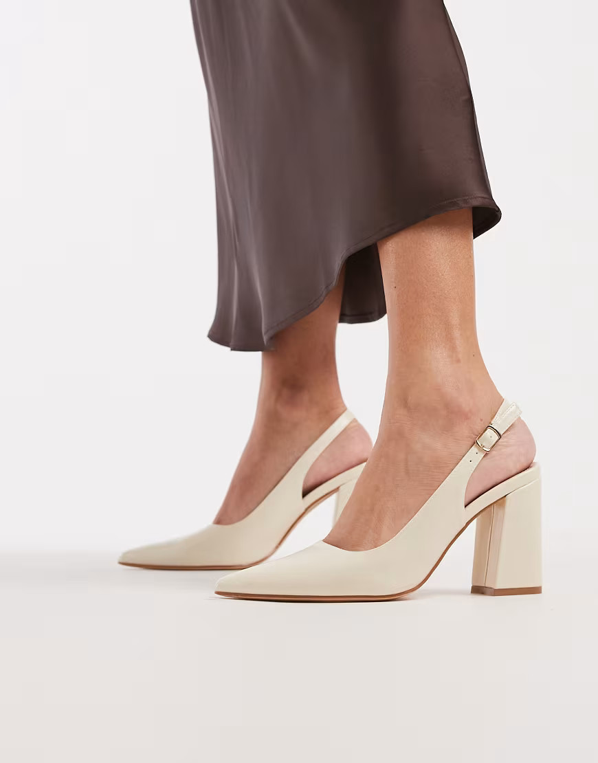 SEQWL Hogan sling back block heeled shoes in cream-White | ASOS (Global)