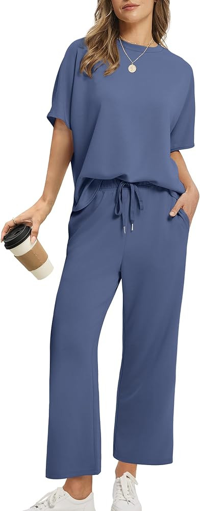 Sampeel Two Piece Sets for Women Summer Outfits Oversized Wide Leg Crop Pants Lounge Sets Airport... | Amazon (US)