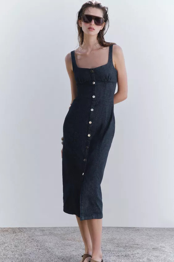 Z1975 STRAPPY DENIM MIDI DRESS | Zara US