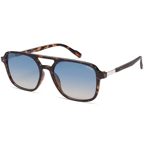 SOJOS Retro Aviator Sunglasses for Women Men,Trendy Rectangle Womens Mens Shades Sun Glasses SJ2202 Tortoise Frame Blue Grading Lens | Amazon (US)