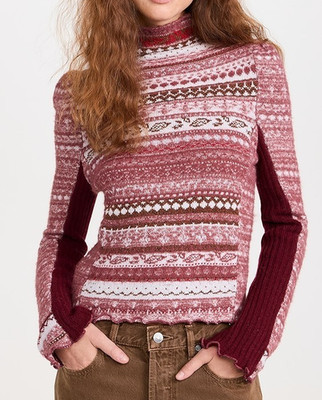 NWT- Free People 'Bali Juniper' Turtleneck Sweater, Rhubarb Combo - Size Medium | eBay US