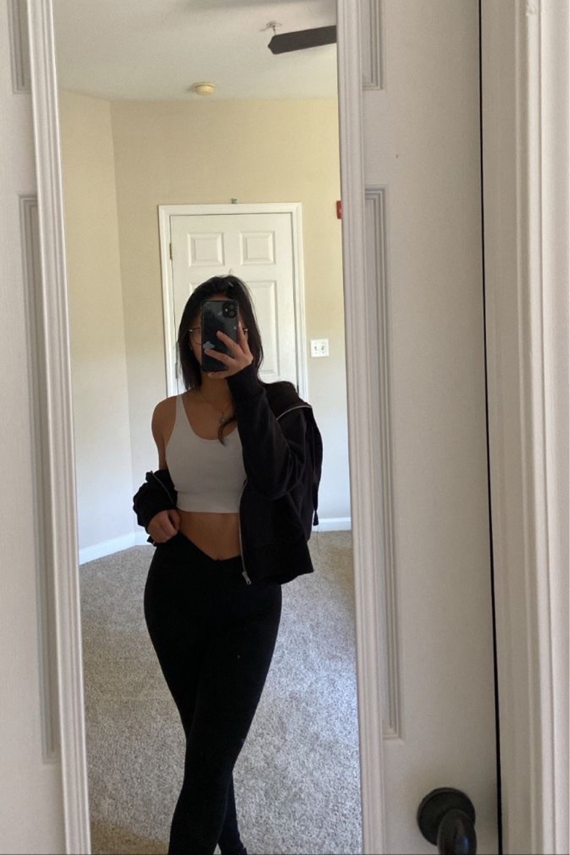 Casual Sunday | Lounge Wear 
Wearing a white sports bra paired with a black jacket & Aerie Leggings

#LTKsalealert #LTKfindsunder50 #LTKSeasonal